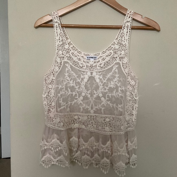 Express Extra Small Lace Crochet Cream Top - Picture 9 of 10